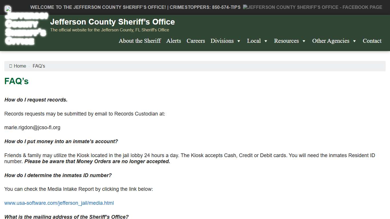 FAQ’s – Jefferson County Sheriff’s Office